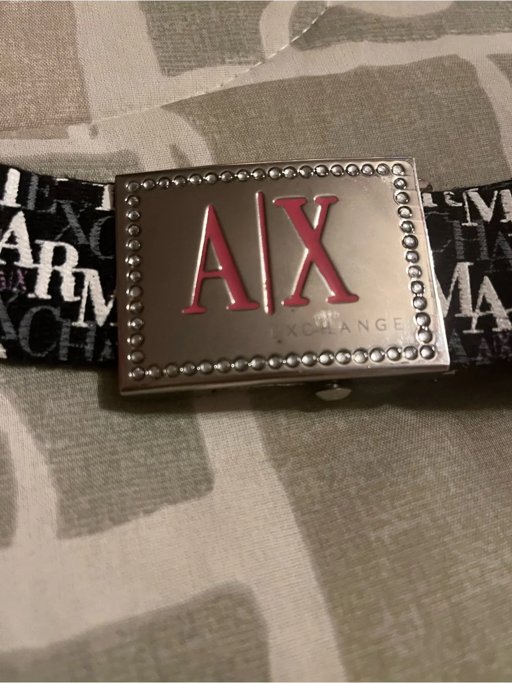 Armani Exchange Women’s Black Logo Webbed Belt Adjustable Silver Buckle Size M